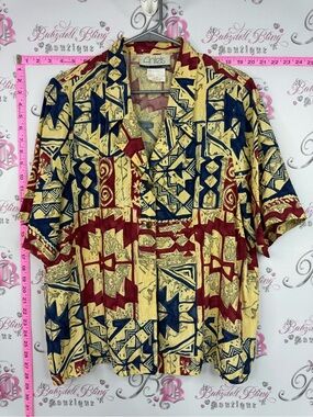 Antels shirt vintage Short-Sleeve Patterned Button-Up Shirt - Yellow/Red/Blue